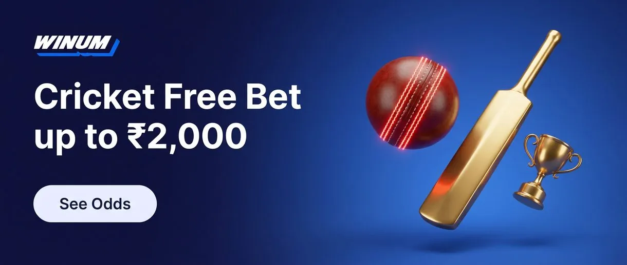 Cricket free bet up to ₹2,000 on India matches at Winum